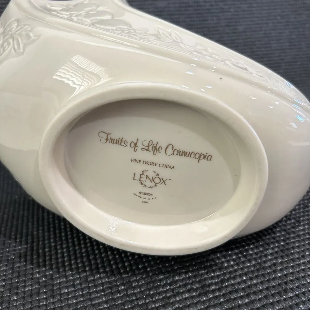 Vintage Lenox Fruits of Life Cornucopia Dish Ivory Gold Trim